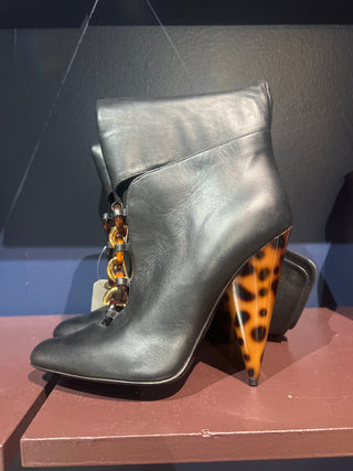 Tom Ford Leather Slouchy Ankle Boots with Gold Chain