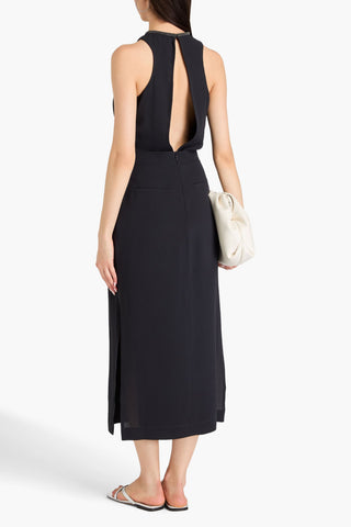 BRUNELLO CUCINELLI BEAD-EMBELLISHED SILK CREPE DE CHINE MIDI DRESS - Size M