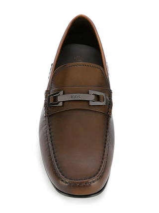 Tods Leather Bar Detail Loafers Brown