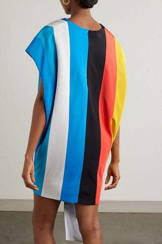 CHRISTOPHER JOHN ROGERS TIE-DETAILED STRIPED SILK-TAFFETA MINI DRESS - Size S