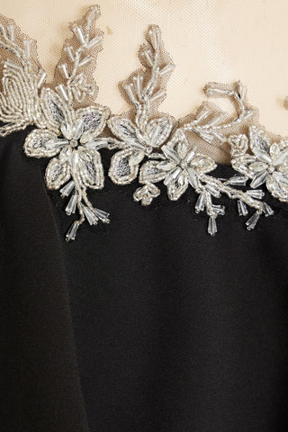 MARCHESA NOTTE EMBELLISHED TULLE-PANELED DRAPED CREPE GOWN - Size 14