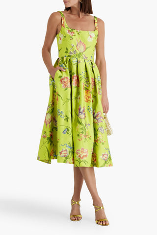 MARCHESA NOTTE EMBROIDERED DUCHESSE-SATIN MIDI DRESS - Size 8