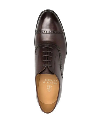 Brunello Cucinelli Polished Leather Brogue Cap-Toe Oxford