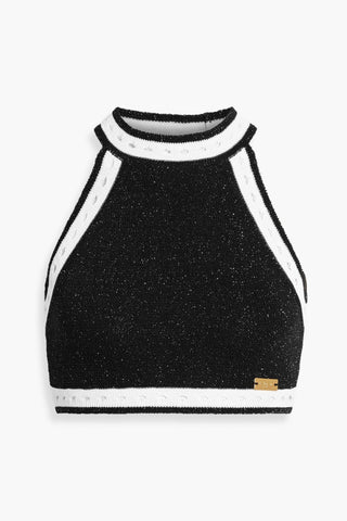 BALMAIN CROPPED METALLIC WOOL-BLEND TOP - Size 34