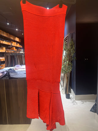Tom Ford Ribbed Knit Asymmetric Midi Skirt Jungle Red