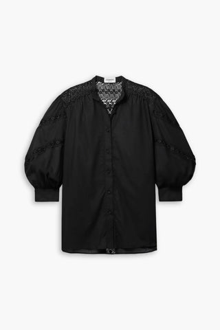 CHARO RUIZ MARIAN LACE-TRIMMED COTTON-BLEND VOILE BLOUSE - Size S