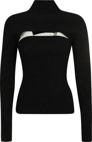 Tom Ford Wool Ribbed Chest Cut-Out Turtleneck Top