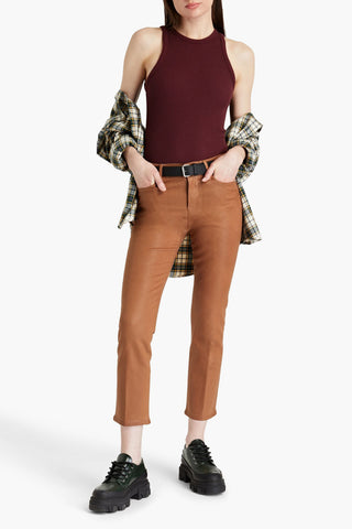FRAME LE HIGH CROPPED COATED HIGH-RISE STRAIGHT-LEG JEANS - Size 24