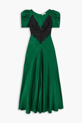 RODARTE LACE-TRIMMED SILK-SATIN MAXI DRESS - Size 8