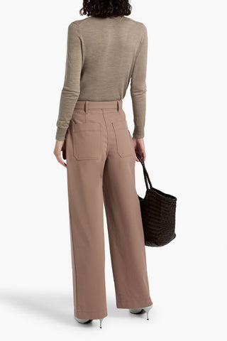 THEORY BELTED COTTON-BLEND TWILL WIDE-LEG PANTS - Size 2