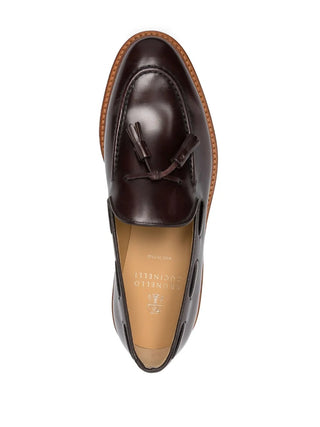 Brunello Cucinelli Polished Leather Burgundy Tassel Loafers