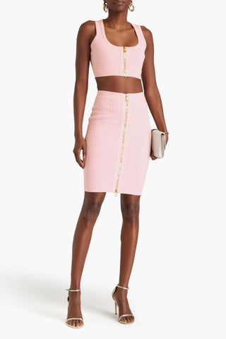 BALMAIN JACQUARD-KNIT WOOL-BLEND MINI SKIRT - Size 38