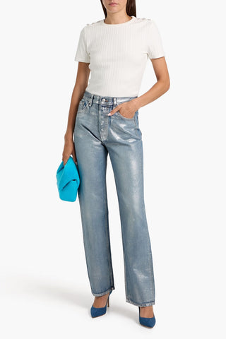 VERONICA BEARD DRAYA EMBELLISHED RIBBED COTTON-BLEND TOP - Size S