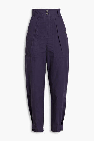 ISABEL MARANT ROWINA PLEATED COTTON-CANVAS TAPERED PANTS - Size 42