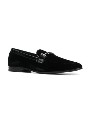 Tods Suede Buckle Loafers with Patent Trim