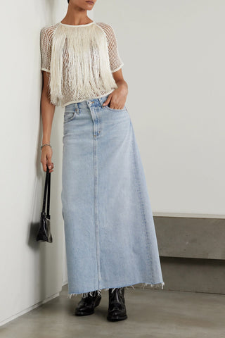 SEA PARI FRINGED OPEN-KNIT COTTON TOP - Size L