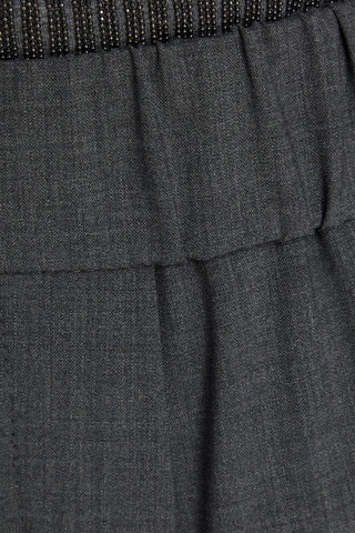 BRUNELLO CUCINELLI BEAD-EMBELLISHED WOOL-BLEND WIDE-LEG PANTS - Size 42