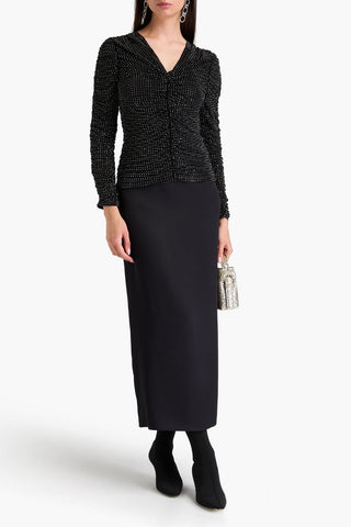 SIMKHAI HAYDON CRYSTAL-EMBELLISHED RUCHED JERSEY TOP - Size M