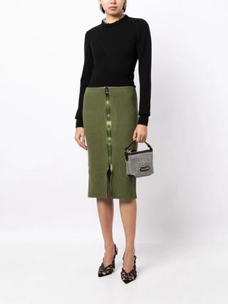 Tom Ford Ribbed Knit Full-Zip Pencil Skirt Olive Green