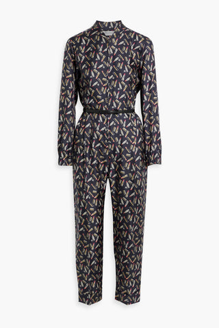 MAX MARA CROPPED PRINTED SILK-TWILL JUMPSUIT - Size 36