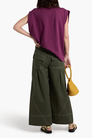 FARM RIO COTTON-TWILL WIDE-LEG PANTS - Size S