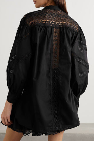 CHARO RUIZ MARIAN LACE-TRIMMED COTTON-BLEND VOILE BLOUSE - Size S