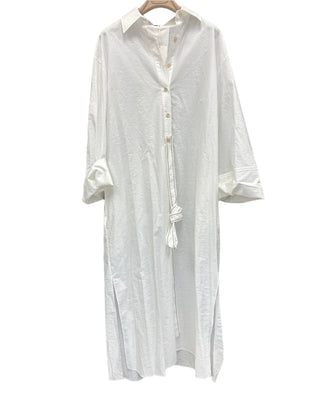 Brunello Cucinelli Crinkled Cotton Button-Front Midi Shirt Dress White