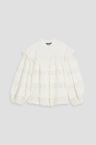 ISABEL MARANT DICERSEI RUFFLED BRODERIE ANGLAISE COTTON AND SILK-BLEND BLOUSE - Size 36