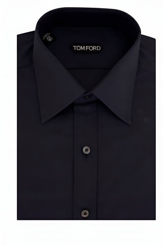 Tom Ford Cotton Point-Collar Dress Shirt Navy Blue