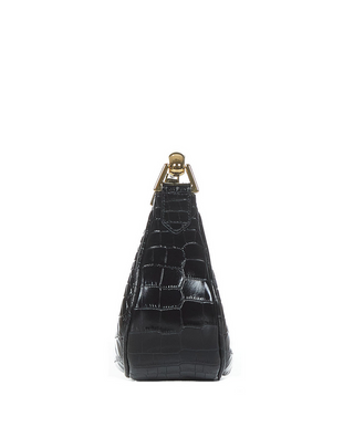 Tom Ford Shiny Croc-Embossed Leather Mini Hobo Bag with Gold Arch Handle