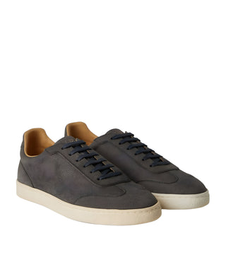 Brunello Cucinelli Pebbled Grey Leather Low-Top Sneakers with Contrast Sole