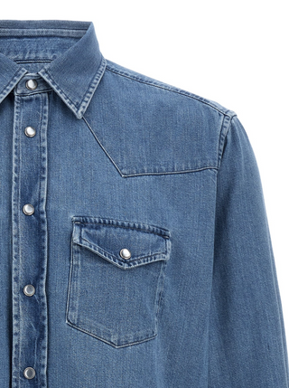 Tom Ford Twill Denim Western Shirt in Denim Blue