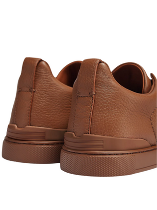 Zegna Grained Leather Slip-On Sneakers Cognac