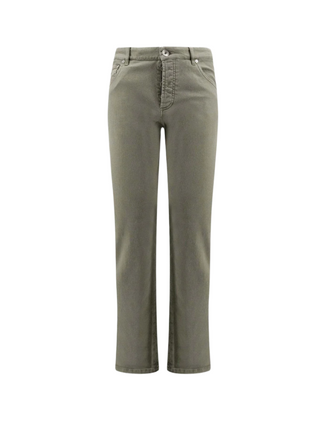 Brunello Cucinelli Cotton Military Green Button-Fly Trousers