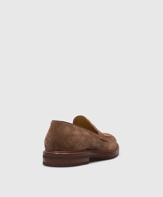 Brunello Cucinelli Suede Penny Loafers in Chestnut