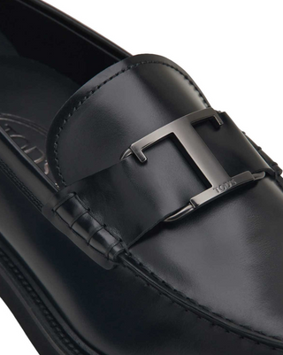Tods Mens Leather T Loafers in Black