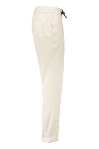Brunello Cucinelli Velvet Drawstring Pleated Trousers in Ivory