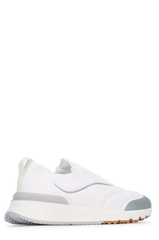Brunello Cucinelli Knit Lace-Up Sneakers in White