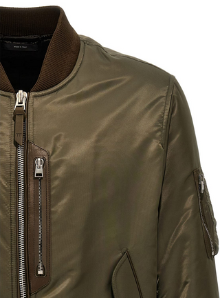 Tom Ford Nylon Ribbed-Trim Bomber Jacket Green