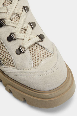 Brunello Cucinelli Light Beige Lamb Suede and Mesh Monili Lace-Up Booties