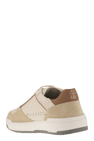 Brunello Cucinelli Leather and Suede White-Beige Low-Top Sneakers