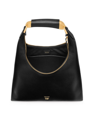 Tom Ford Grained Leather Gold-Tone Top Handle Hobo Bag