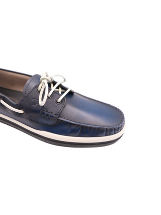 Tods Baltic Blue Leather White-Laced Boat Shoes