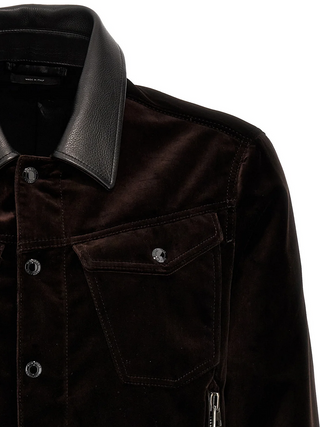 Tom Ford Velvet Leather-Collar Blouson Jacket Dark Brown