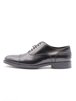 Tods Shiny Black Leather Lace-Up Cap-Toe Oxfords