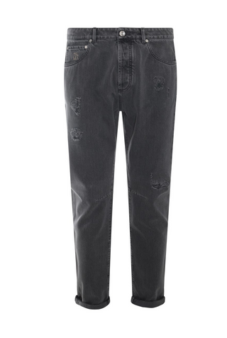 Brunello Cucinelli Washed Distressed Grey Denim Jeans
