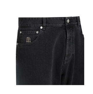 Brunello Cucinelli Washed Dark Grey Tapered Denim Jeans