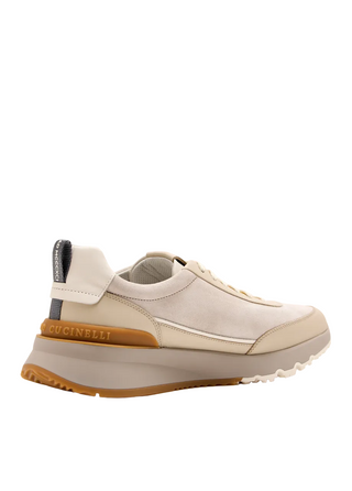 Brunello Cucinelli Logo Embossed Lace-Up Sneakers In Beige