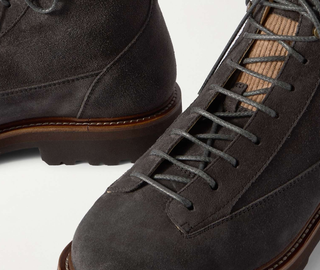 Brunello Cucinelli Suede Lace-Up Ankle Boots with Lug Sole