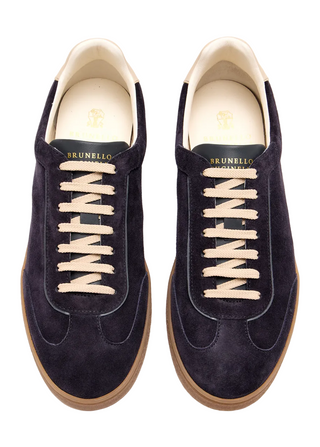 Brunello Cucinelli Mens Suede Sneakers in Navy